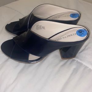 Navy blue open toe heels